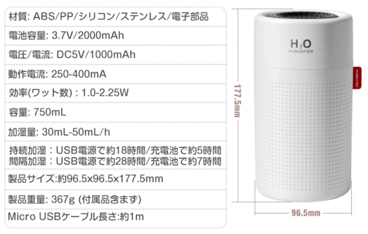 Ll ultrasonic humidifier 12スペック表